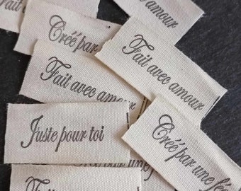 Sewing labels 20x40mm - set of 12 with 3 different texts