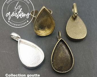 Bases pour bijoux - collection "goutte" 18x27x3mm - modèle et finition au choix - Made in France