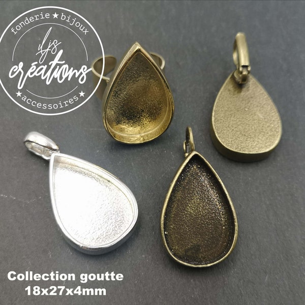 Bases pour bijoux - collection "goutte" 18x27x3mm - modèle et finition au choix - Made in France