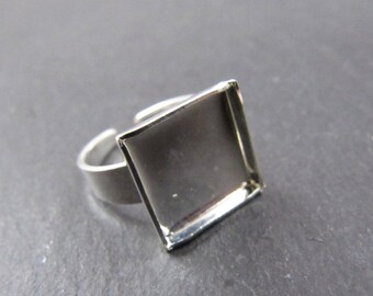 End of stock - Support square child ring 10x10mm brass finish silver 925