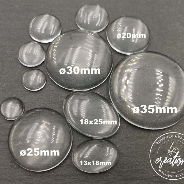 Fin de stock -  cabochon en verre de différentes tailles au choix