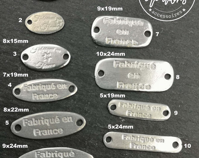 Label / tags in raw tinplate - "with text Made in France" to embellish your creations made in France - model and size of your choice