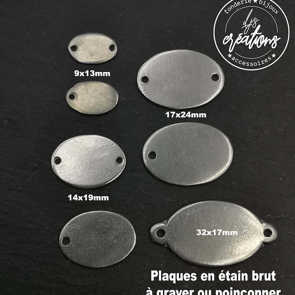 Plaque / médaille en étain brut à graver ou frapper avec poinçon - pour embellir vos créations - modèle et taille au choix