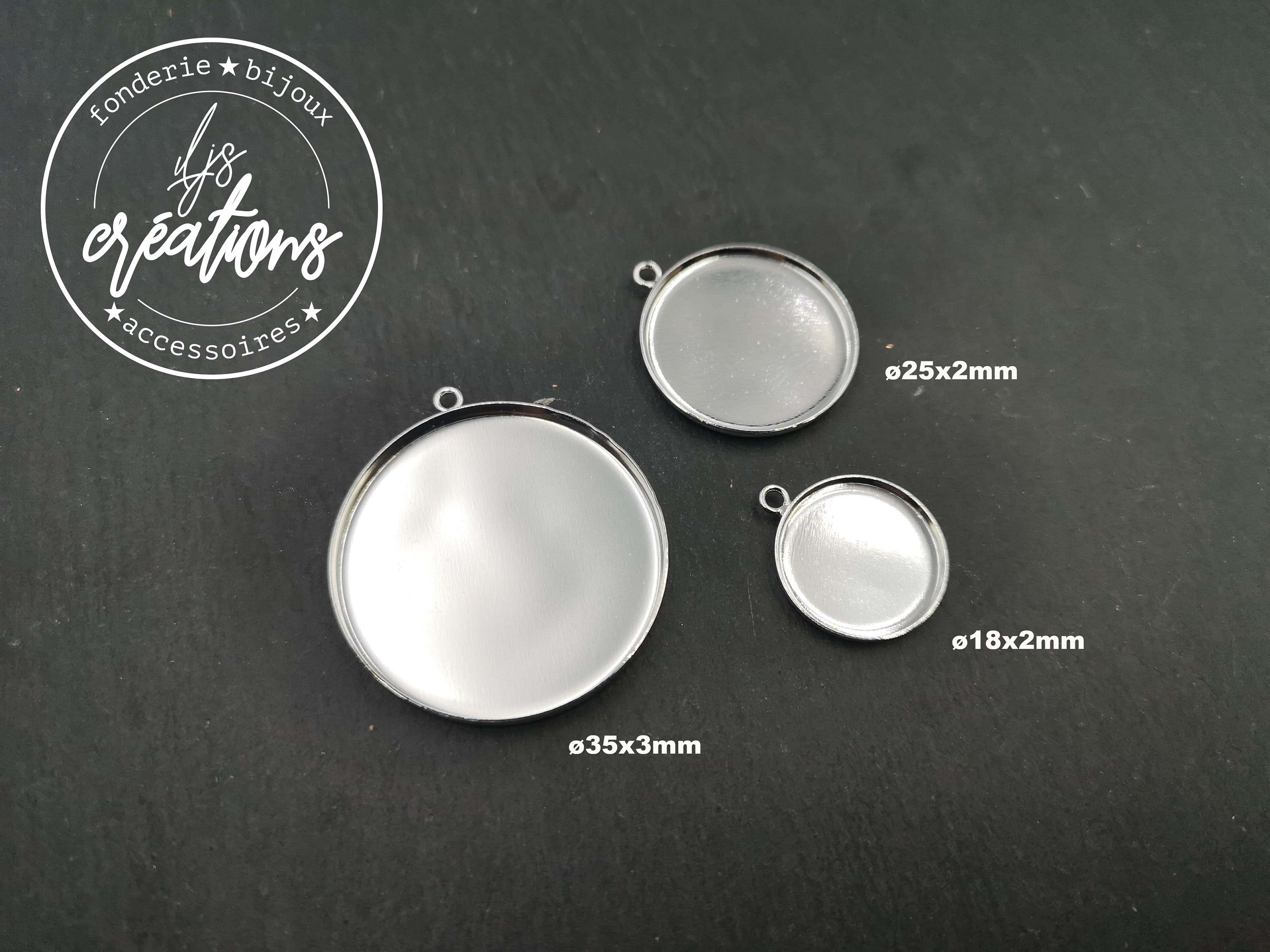 Round pendant holder 18x1.5mm brass silver finish 925 Made in France