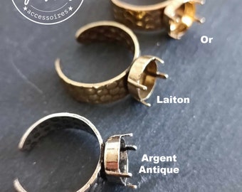 Support bague ovale 8x10x1,5mm en laiton avec griffes  - Taille M (59) - différentes finitions au choix