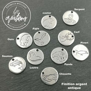 Totem medal - ø12mm "Salmon, deer, wolf, otter, beaver...." model and finish of your choice - made in France