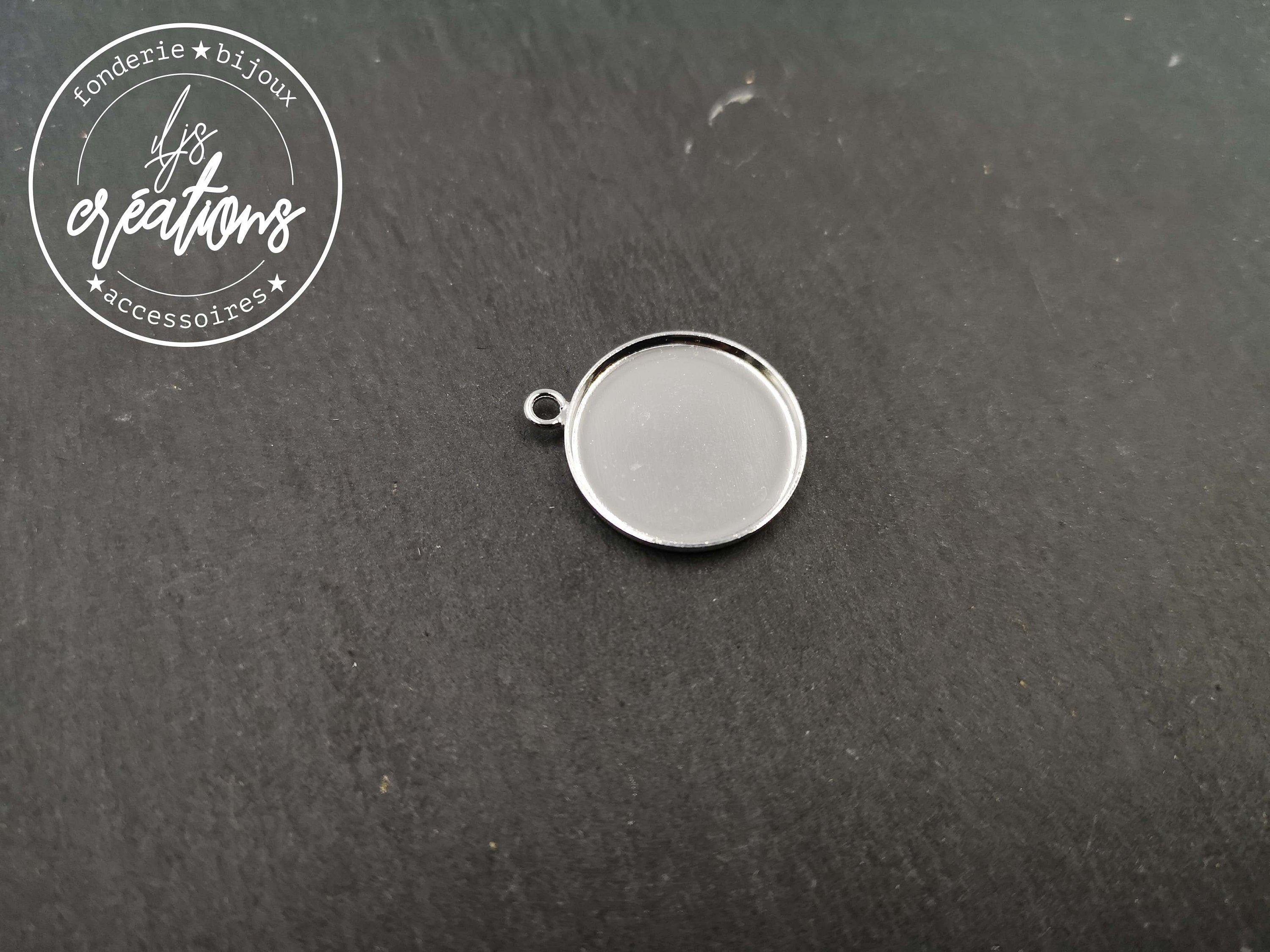 Round pendant holder 18x1.5mm brass silver finish 925 Made in France