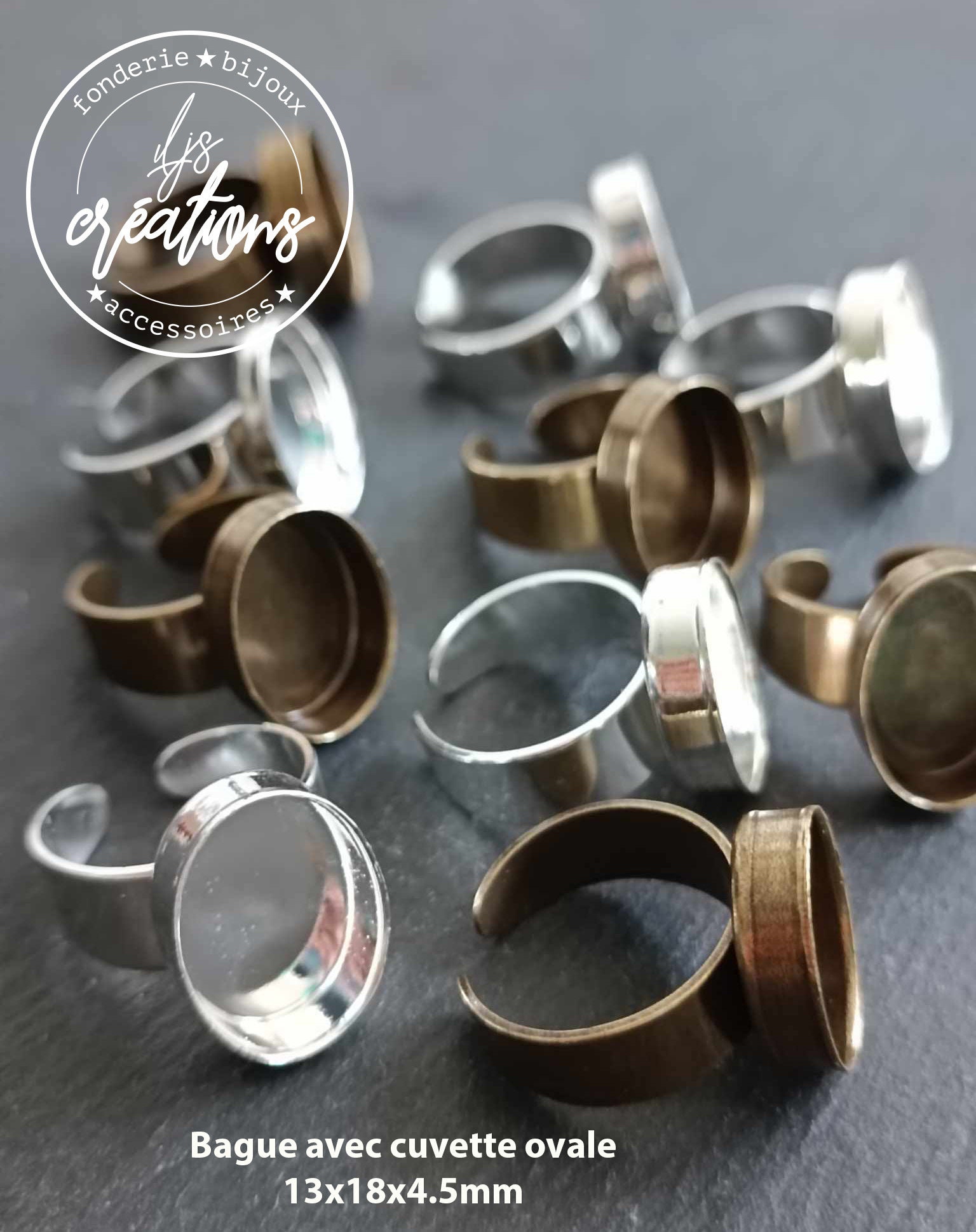 Jewelry findings Oval ring 13x18x4mm in brass different