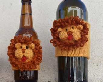 Crochet Bouteille Animal Cozy, Tasse tricotée Cozy avec Lion Mignon, Couvertures de bouteille de vin faits à la main, Magnifique chauffe-thé pour l'amant du thé, manches de bouteille