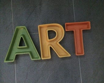 Vintage Retro 70s  3 ceramic letters ART Siaki pottery