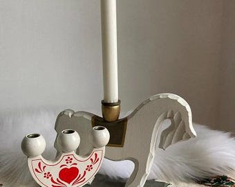 Candlestick ,Christmas gift, Holiday decor, Swedish item , Horse, handmade, collectibles