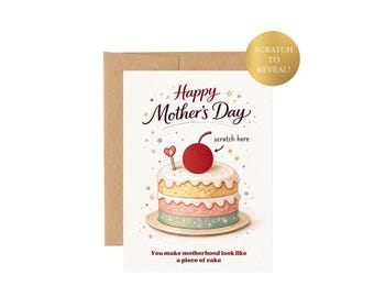 Biglietto di auguri per la Festa della Mamma da grattare / Biglietto divertente per la mamma / Biglietto con torta per la mamma / Regalo interattivo unico per la Festa della Mamma / Biglietto da grattare per scoprire
