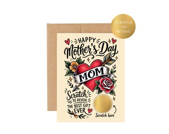 Divertente biglietto da grattare per la festa della mamma / Biglietto tatuaggio per la mamma / Biglietto da grattare per la festa della mamma con sorpresa / Regalo divertente per la mamma
