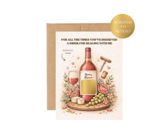Divertente biglietto gratta e vinci per la Festa della Mamma a tema vino / Regalo per la mamma / Carta "Riserva della Mamma" / Biglietto interattivo per la Festa della Mamma / Regalo per la mamma amante del vino
