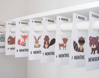 printable baby closet dividers, nursery clothes dividers, woodland animal baby shower gift, instant download, baby closet organization