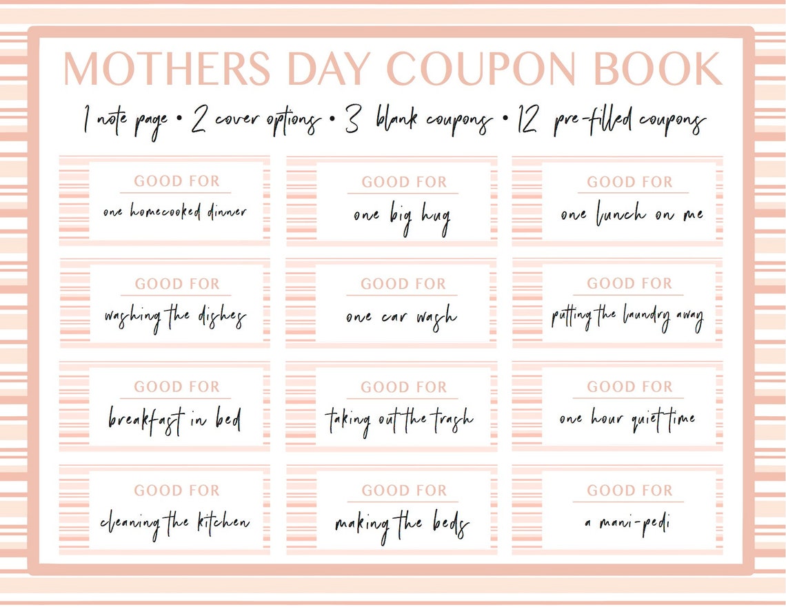 Printable Coupon Book for Mom Christmas Gift Gift for Mom Etsy