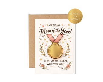 Biglietto di auguri per la Festa della Mamma da grattare / Biglietto "Mamma dell'anno" / Biglietto di premiazione divertente per la mamma / Biglietto interattivo per la Festa della Mamma / Regalo unico per la mamma