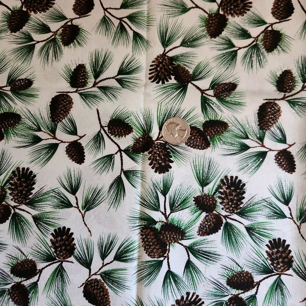 Light Cream with pine cones and limbs fat quarter