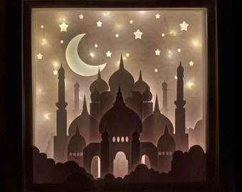 Ramadan Paper Art Light Shadow Box, 3D papercut light box, 3D, Ramadan lantern