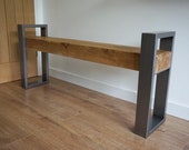 Brushed steel and oak bench