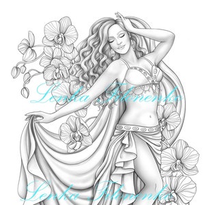 Coloring page for adults, Belly dancer - greyscale, Coloring for adults -  PDF download and print