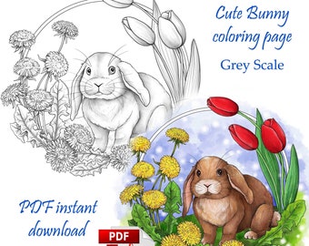 Coloring page Grey Scale, Cute Bunny - PDF download and print