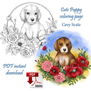 Coloring Page Line Art Cute Puppy Little Dog Pdf Download Etsy