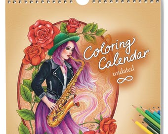 ビッグA3カラーリング壁掛けカレンダー – 手描きイラスト12点（サイン入り、アートプリント）
