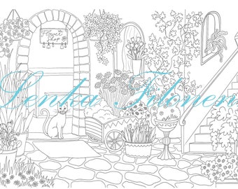 Coloring page for adults, Arts Coloring page, Flower shop, PDF download and print