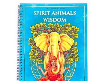 スピリットアニマルズウィズダム – 神秘的な動物と女性の肖像画の塗り絵 | A4アーティストプリント版