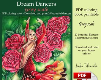 Dream Dancers GREYSCALE pdf Adult Coloring book download and print 21 images