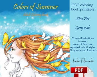 Coloring Book COLORS ofSUMMER, PDF Download, Adult Coloring Book digital