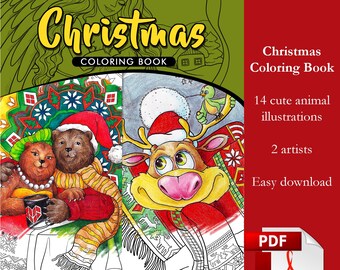 クリスマスイラストぬり絵ブック、14枚の画像 - 手描き（PDFダウンロード）