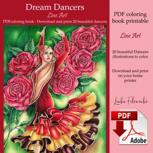 Dream Dancers LINE ART pdf Adult Coloring book download and print 21 images image 1