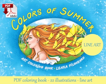 PDF 夏の色（2025年版） - 印刷可能な線画ぬり絵、PDFダウンロード