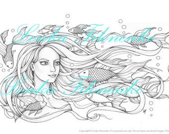 Coloring page for adults, Arts Coloring page, Sea princess, PDF download and print