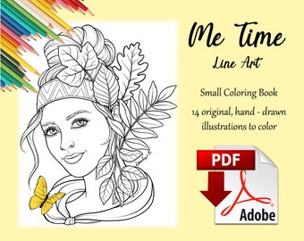 Printable Coloring Book ME TIME, 14 illustrations, PDF download