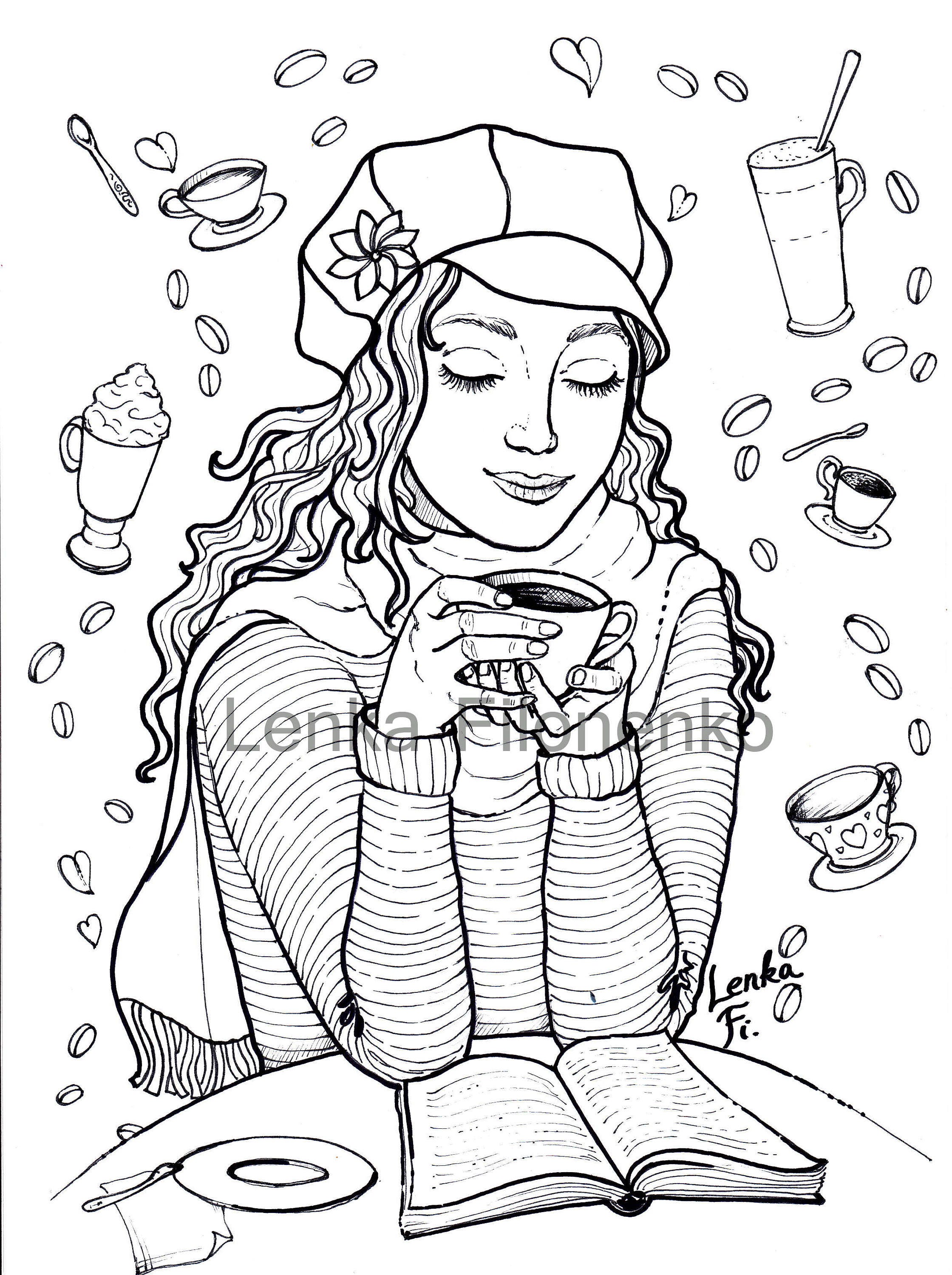 Coloriage Aquarelle Adulte à Imprimer Page de coloriage pour adultes Page coloriage Temps de café - Etsy Canada