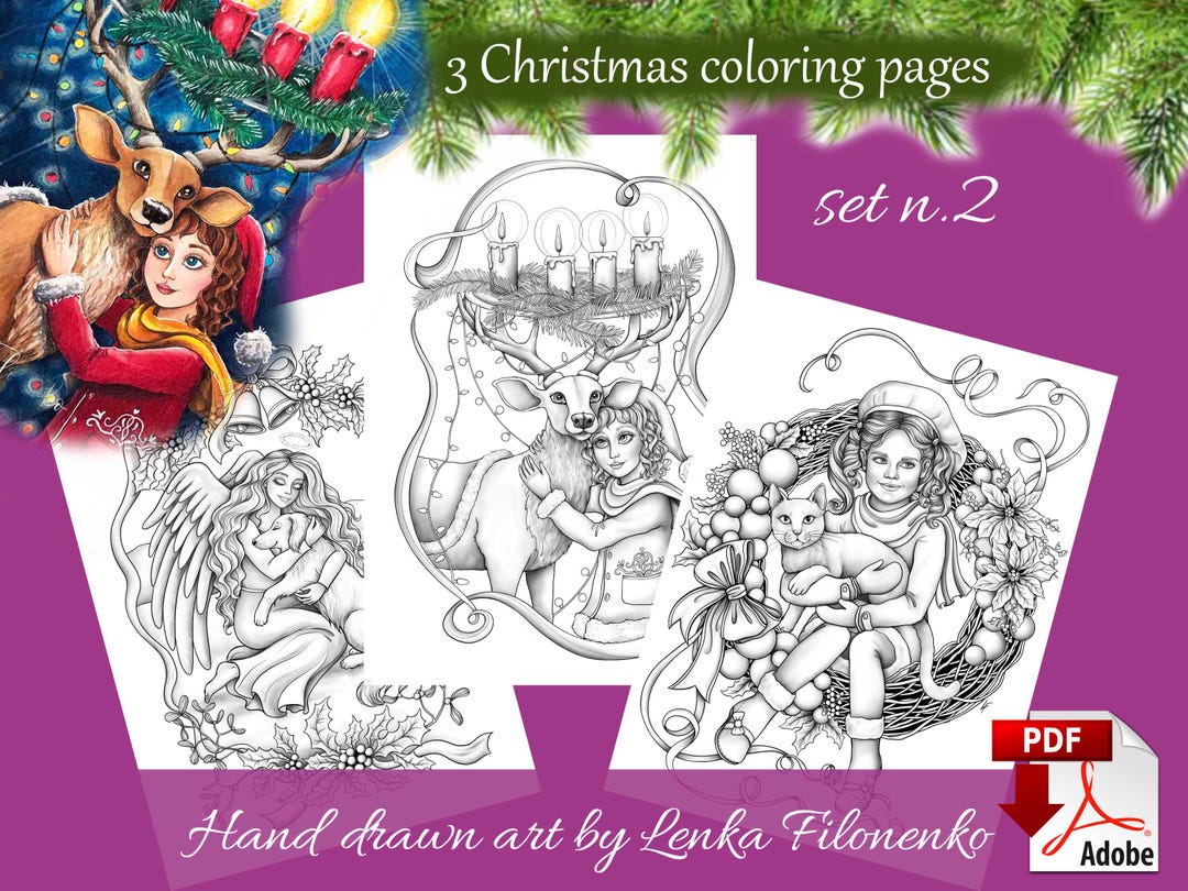 Set No.2 - Christmas Coloring Pages for Adults – Grayscale Holiday ...