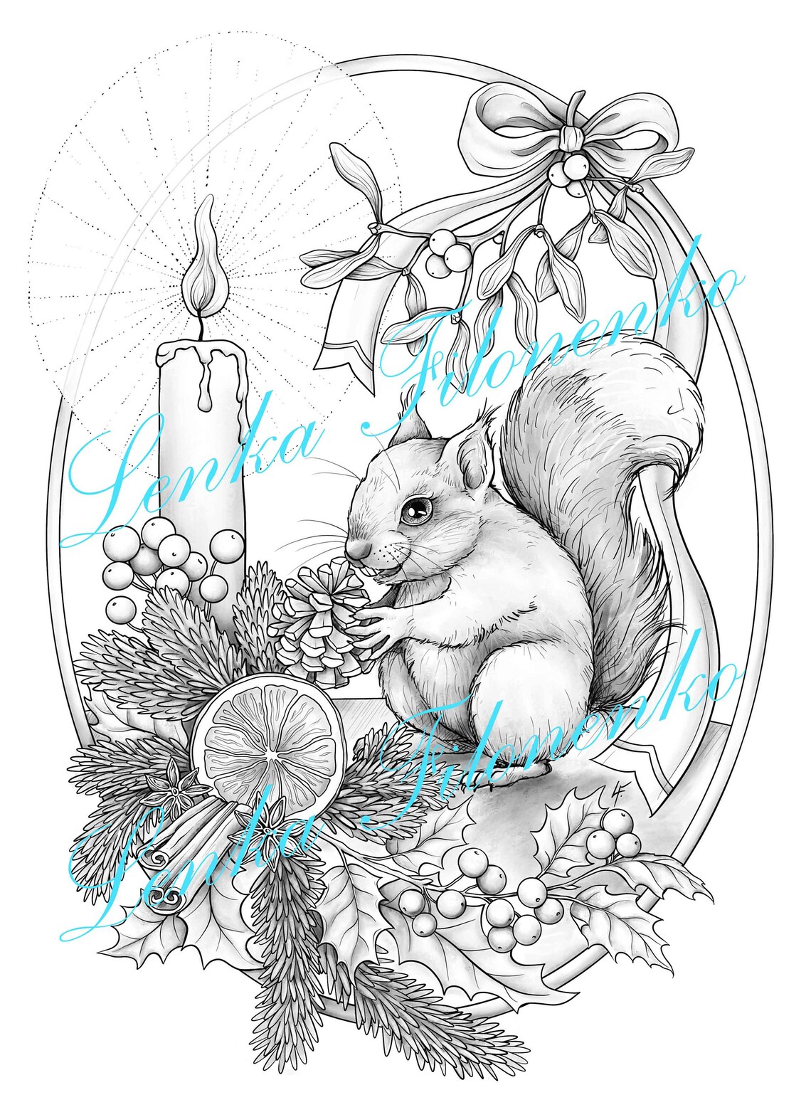 Coloring Page for Adults Christmas Squirrel Grey Scale PDF - Etsy