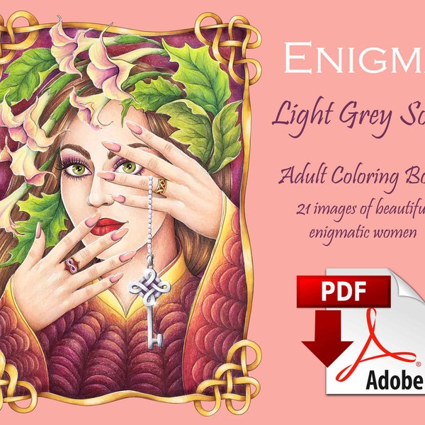 ENIGMA Grey Scale, Pdf Adult Coloring book,  Download and print 21 images