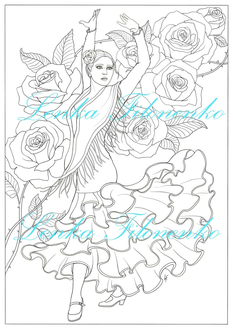 Dream Dancers LINE ART pdf Adult Coloring book download and print 21 images image 3