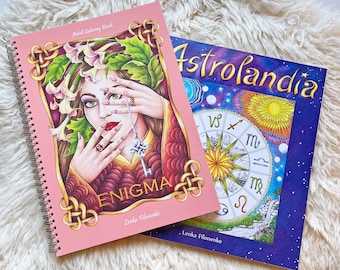 Signed Adult Coloring Books Bundle, Astrolandia and Enigma, Artist Print