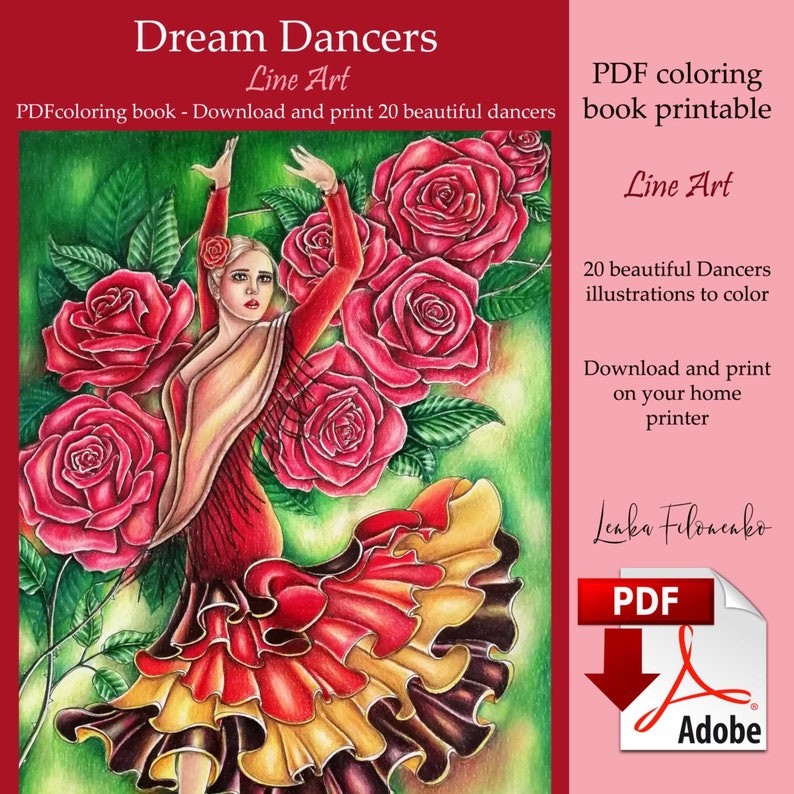 Dream Dancers LINE ART pdf Adult Coloring book download and print 21 images image 1