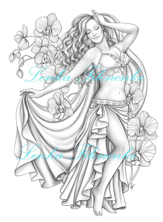 Verwonderlijk Coloring page for adults Belly dancer greyscale Coloring | Etsy PJ-42