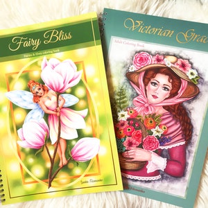 Set of two Coloring books Fairy Bliss and Vitorian Grace, Adult Coloring Book, High quality artist print