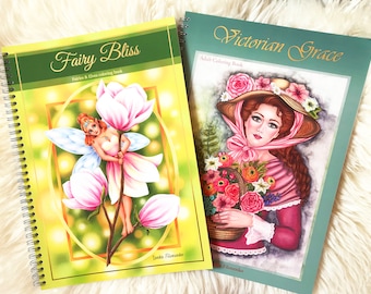 Set of two Coloring books Fairy Bliss and Vitorian Grace, Adult Coloring Book, High quality artist print