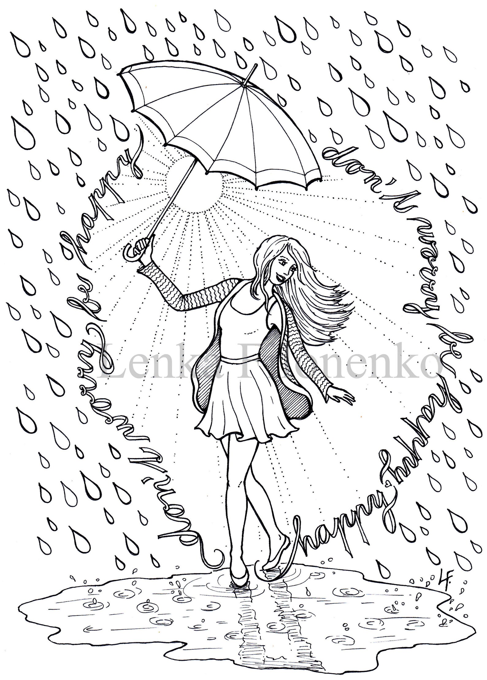Coloring Page for Adults Coloring Page Happy Rain Adult - Etsy