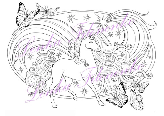Download Coloring page for adults Unicorn Line art PDF download and ...