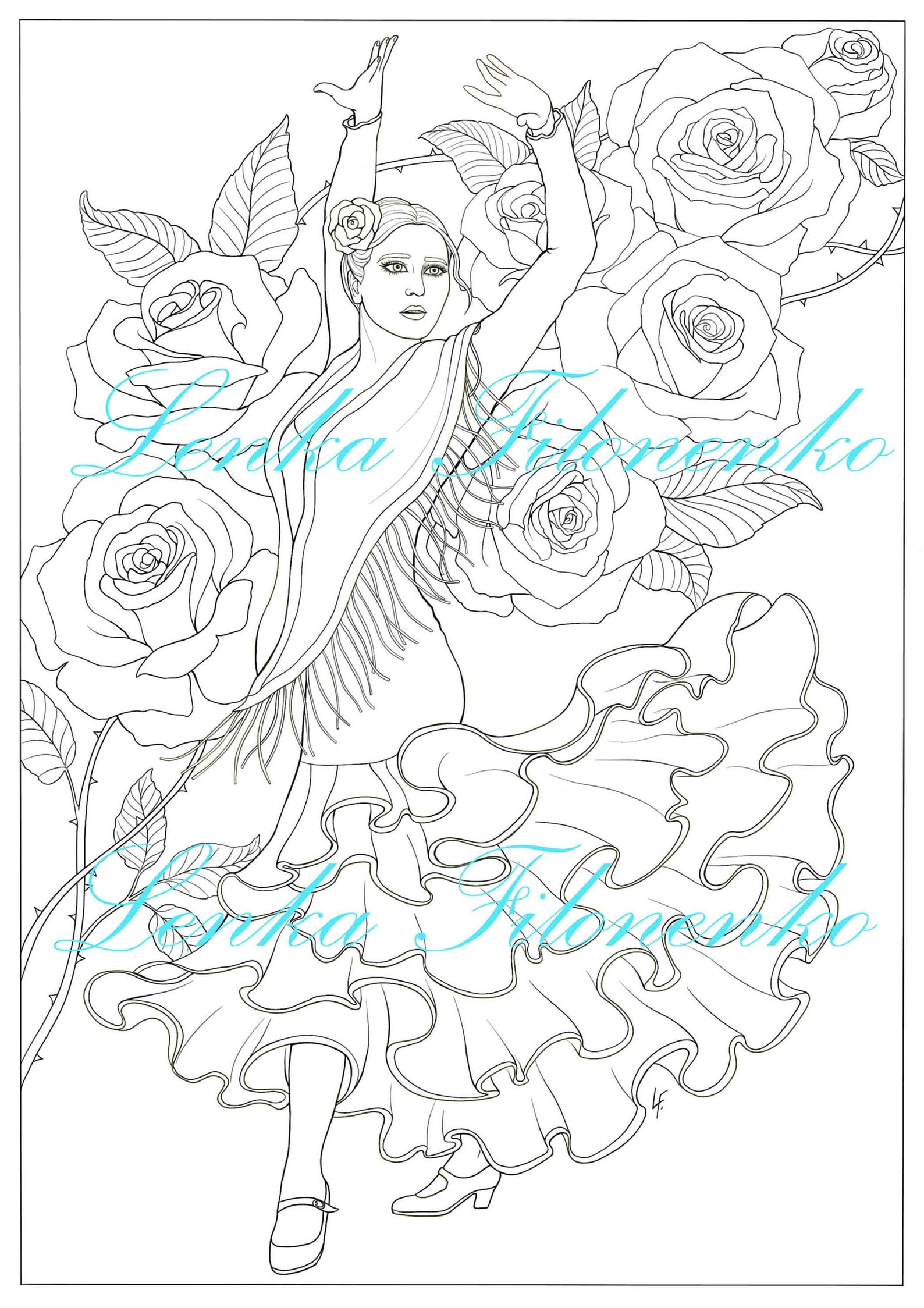 Coloring Page for Adults Flamenco Dancer Line Art PDF - Etsy